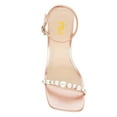 thumbnail image 3 of FSJ Women Gorgeous Pearl High Heels Sandals Square Open Toe Ankle Strap with Rhinestones Buckle Pump Bridal Wedding Dressy Shoes Size 7.5 Orange, 3 of 5