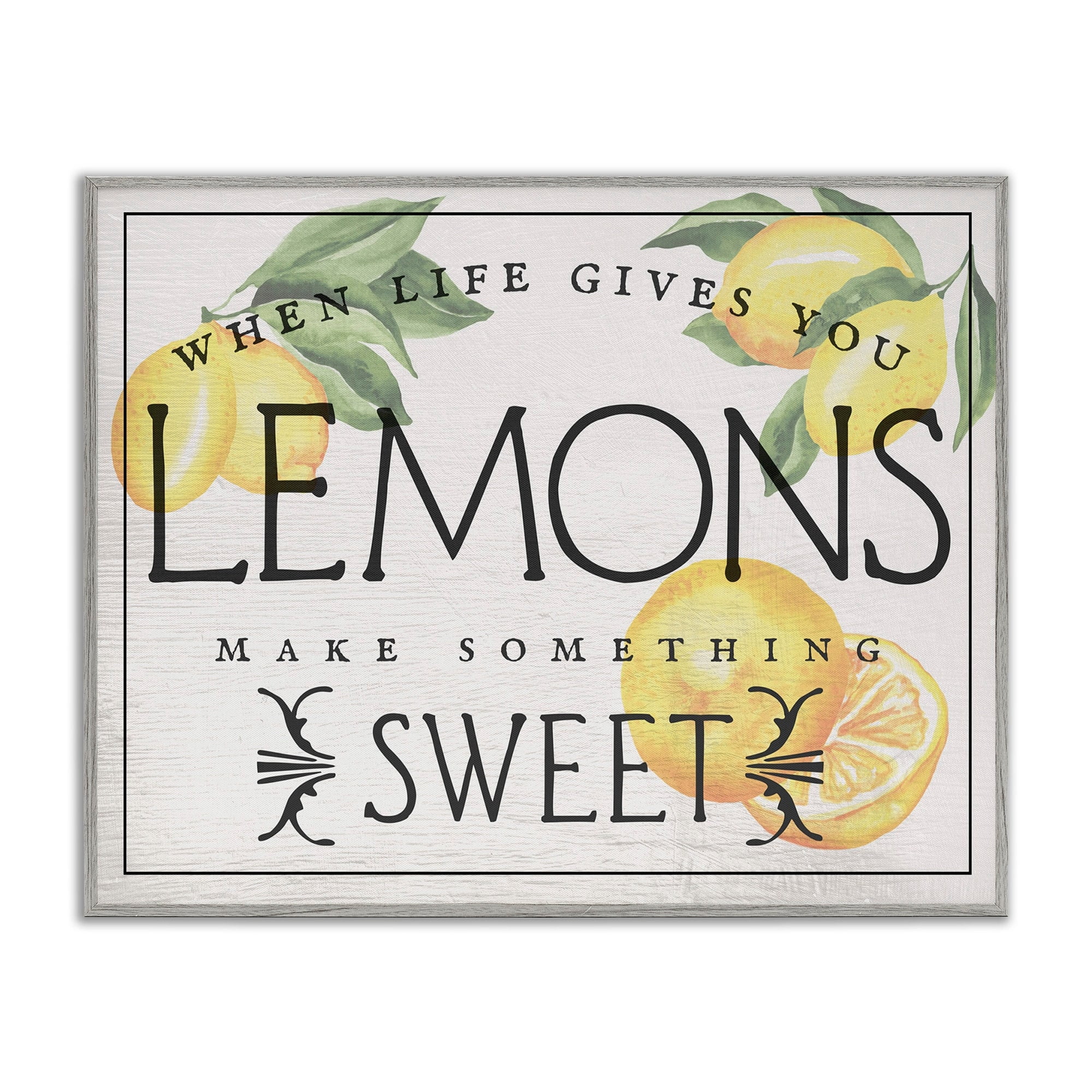 Stupell Industries Life Gives Lemons Bold Citrus Fruit Border Sign Graphic Art Gray Framed Art Print Wall Art, Design by Daphne Polselli