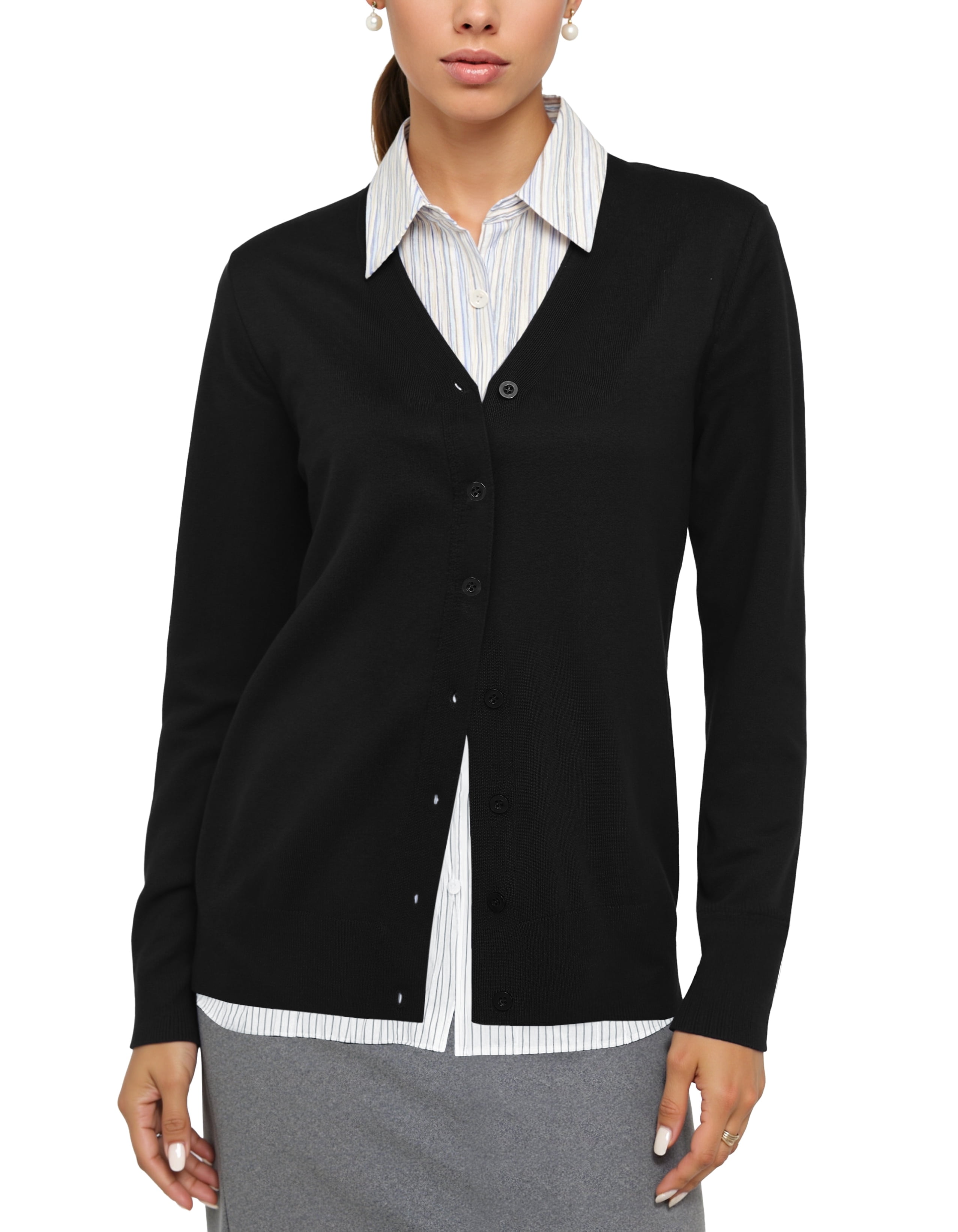 Women Long Sleeve Soft Basic Knit Cardigan Sweater,Black,S-3XL,S - image 2