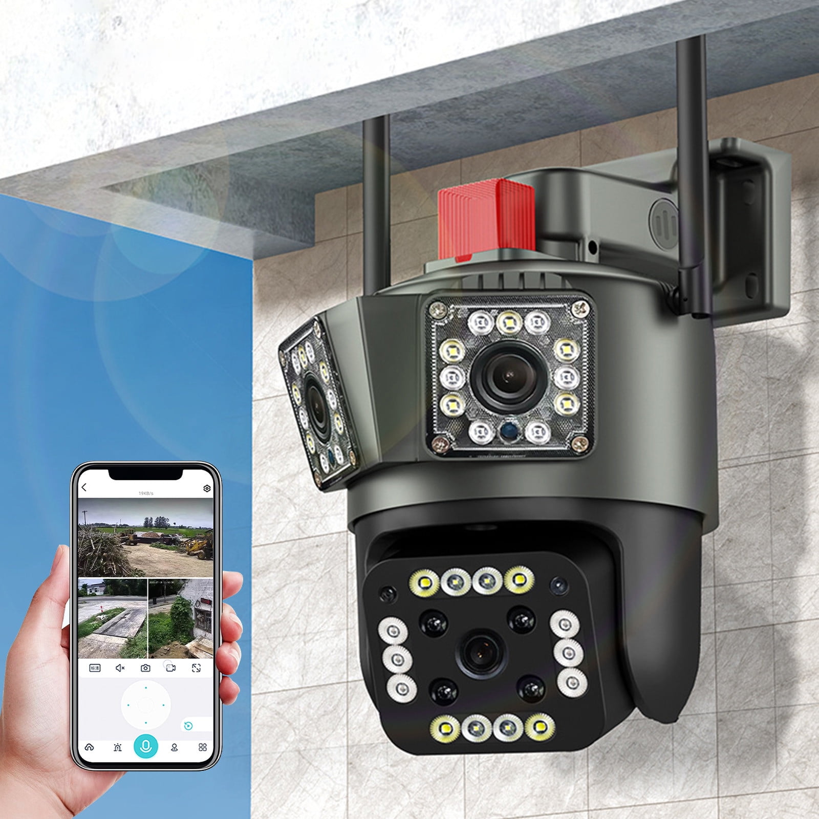 AZXY Security Cameras Wireless Wifi,Outdoor Security Cameras,1080p Hd Night Vision Surveillance Camera Waterproof,Battery 360 Smart Camera Outdoor with Monitor for Home