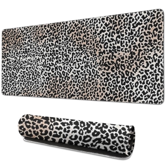 Long Mouse Pads for Desk,Black and Tan Leopard Print Desk Mats on Top Of Desks, Desk Mouse Pad Extra Large with 3mm Non-Slip Base and Stitched Edge for Gaming,Office,Work,Home 31.5"x11.8"