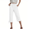 thumbnail image 3 of GEWSEY Women's Capris Pants with 2 Pockets Lightweight Quick Dry Travel Hiking Summer Pants for Women Casual (White, XL), 3 of 5