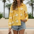 thumbnail image 6 of IROINNID Plus Size Shirts for Women Cotton Shirts for Women Comfy Long Sleeve Turndown Collar V-Neck Button Elastic Blouse Shirts,Yellow, 6 of 6