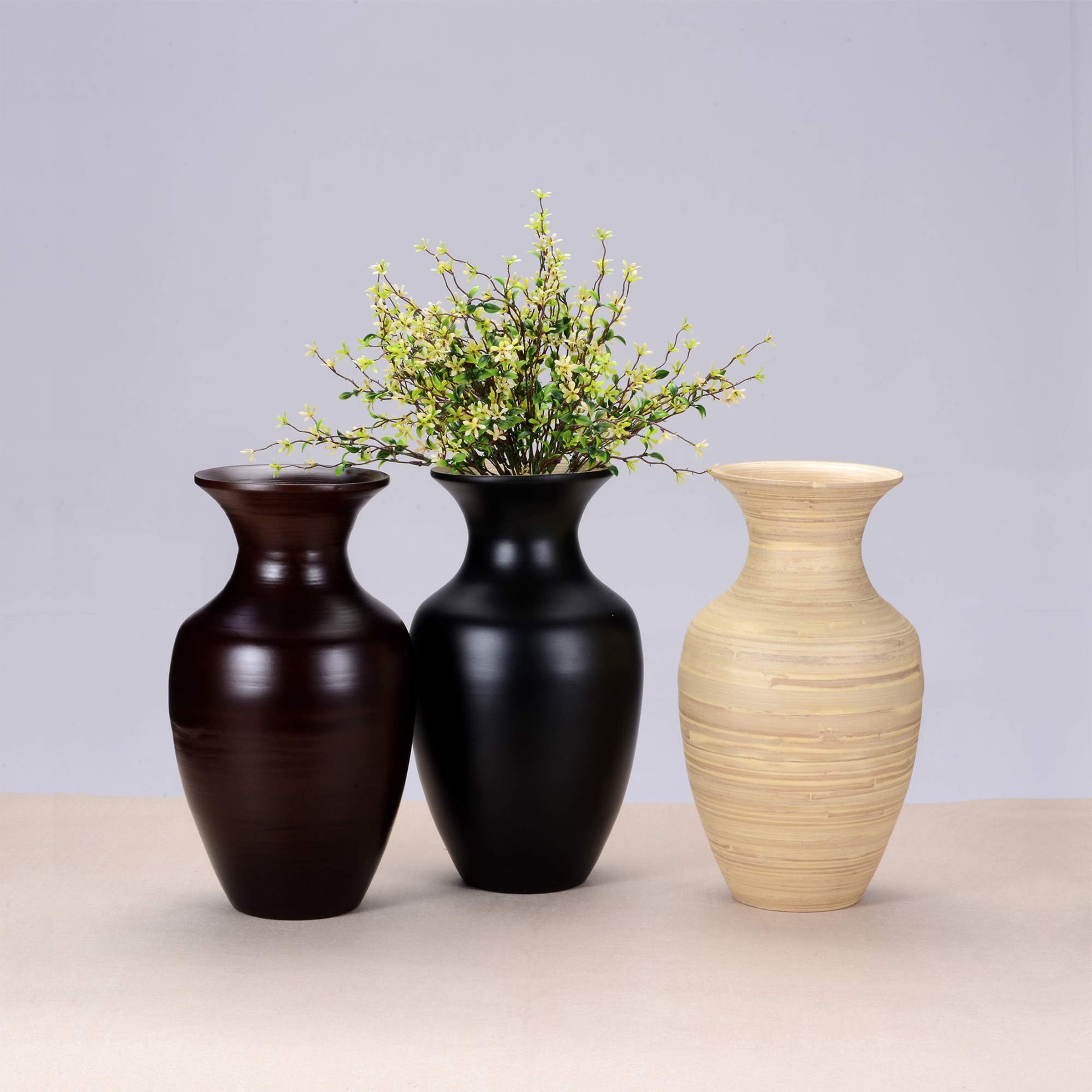 Villacera Handcrafted 14? Tall Brown Bamboo Vase , Decorative Glazed Urn Vase for Silk Plants, Flowers, Filler Decor , Sustainable Bamboo