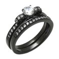 thumbnail image 2 of His Hers 3 PCS Round CZ Black IP Stainless Steel Wedding Ring Set Mens Wedding Flat Band- Size W6M12, 2 of 6