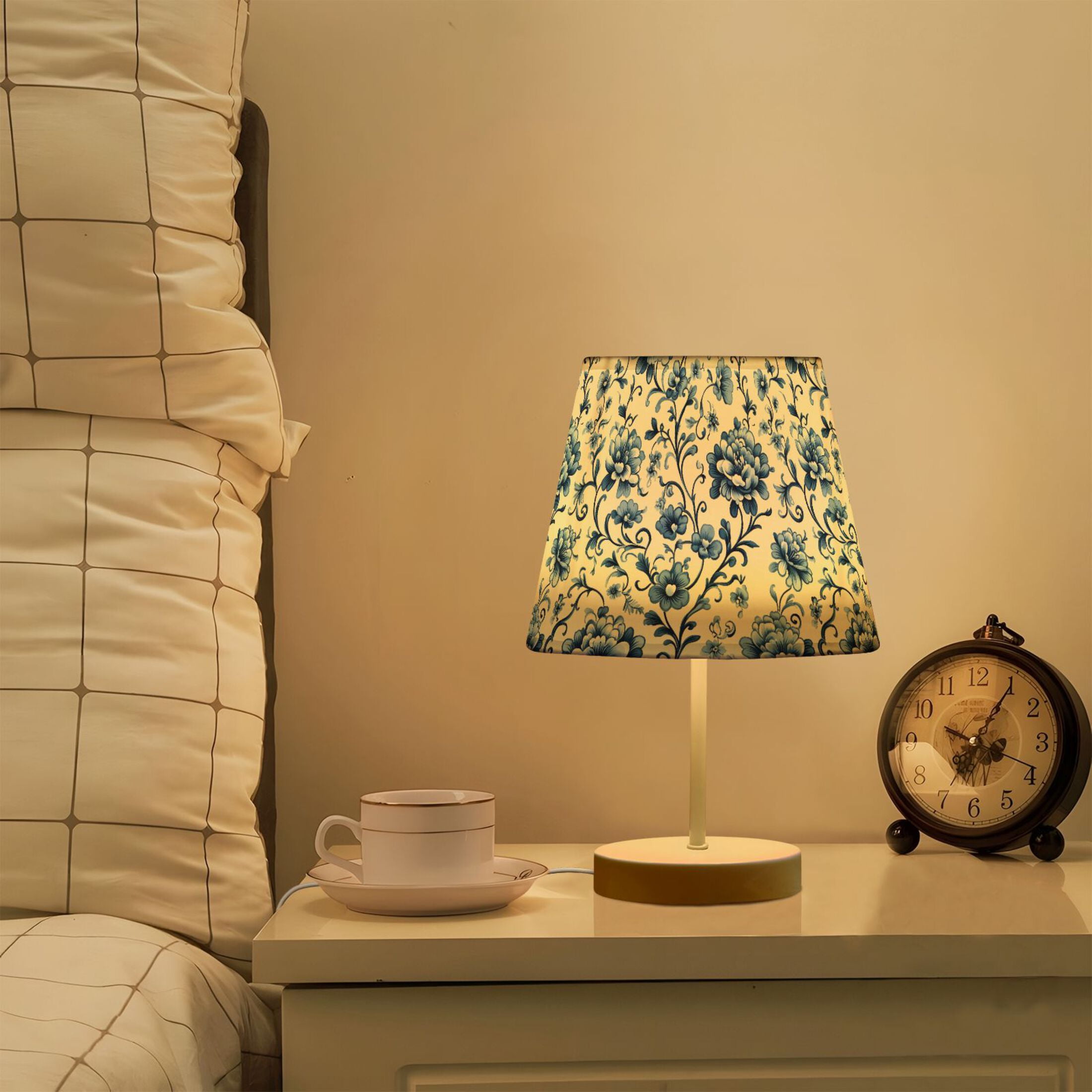 LED Desk Lamp Floral with Blue Flowers Table Nightstand Lamps with 3 Color Temperatures for Home Bedroom Living Room Decor 6x11