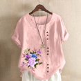 thumbnail image 1 of Fiudx Ofertas Del Día Blusa Informal y de Lino con Botones y Manga Corta Estampada para Mujer, 1 of 3