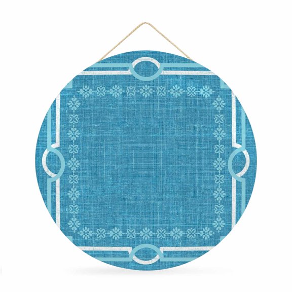 Welcome Sign for Front Door, Azure Blue Botanical Round Metal Wall Art Wreaths, Vintage Florals Geometric Minimalist Outdoor Indoor Wall Hanging Sign for Porch Decor Housewarming Gifts 11.8 Inch