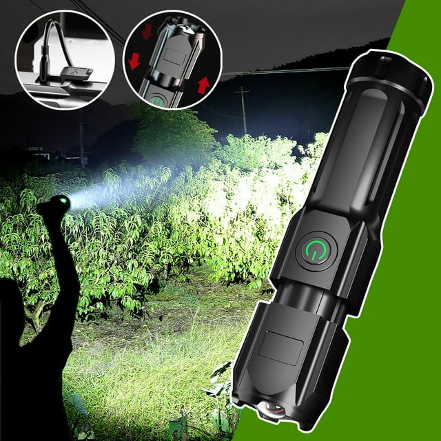 Lampe de Poche LED Mini Rechargeable / Batterie Lithium 600mAh / Luminosité 6000LM / 3 Modes - Forte Moyenne Urgence / Corps ABS / Chargement USB / Zoomable / Projecteur Extérieur pour Camping Randonnée Pêche