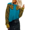 thumbnail image 1 of Pulls pour Femmes Décontractés Imprimé Léopard Patchwork Manches Longues Pull Tricoté Court, 1 of 7