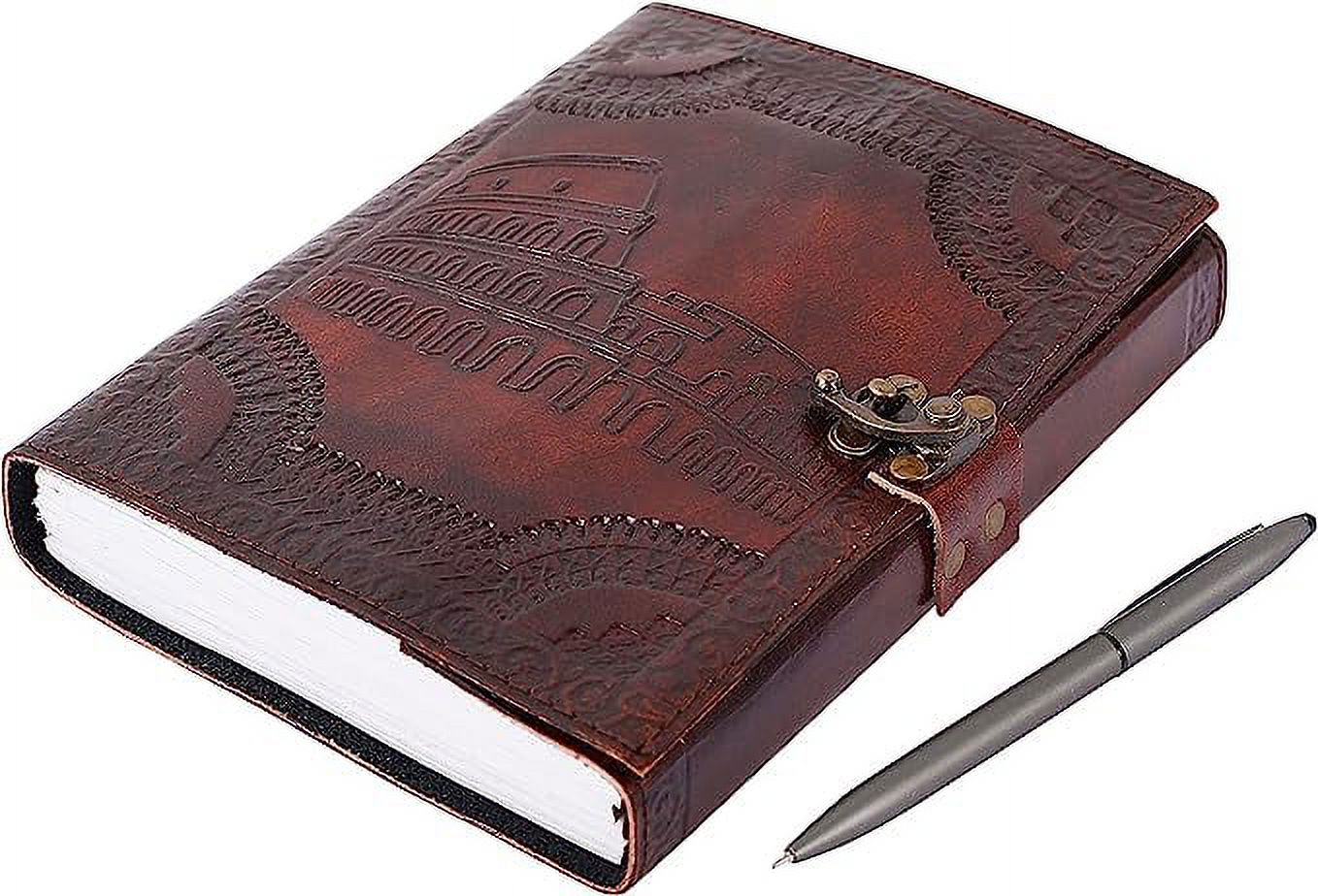 OVERDOSE Colosseum Brown Leather Journal - Handmade Journal For Students, Office Bound Leather Journal for men & women | Sketchbook | Notebook Diary - 6 x 8 inches | 15 x 20 cm | A5