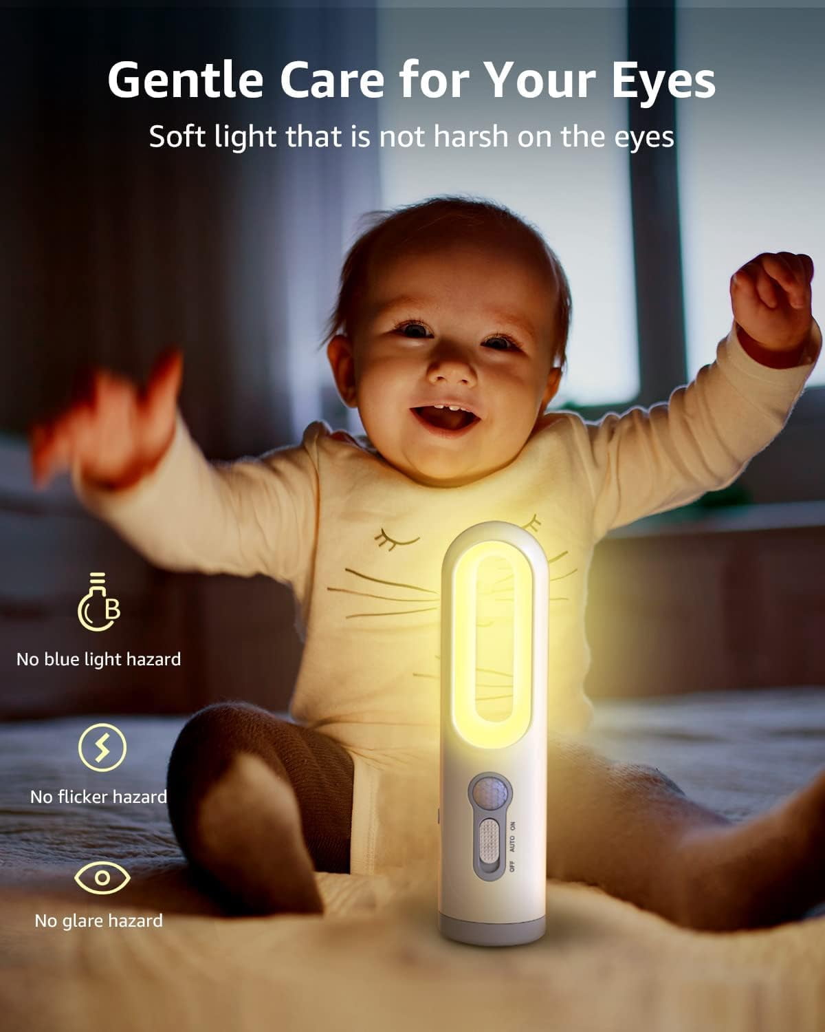 CATPAN Rechargeable Motion Sensor Night Light 2-in-1 Portable LED Night Light Flashlight with Dusk to Dawn Sensor for Bedroom, Bathroom, Baby Nursery, Toilet, Reading, Camping(Warm White, 2 Pack)
