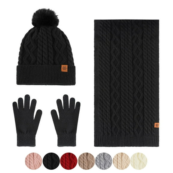 Winter Hat Scarf Gloves Slouchy Beanie Snow Knit Skull Cap Touch Screen Mittens Circle Scarves for Women Men Christmas Gift