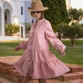 thumbnail image 3 of Women's Long Sleeve Button-Down Tiered Mini Dress with Stand Collar - Medium, Pink, 3 of 6