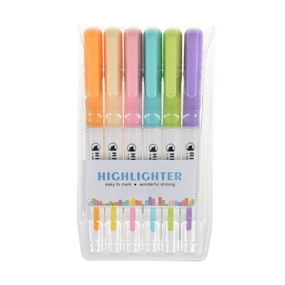 SagaSave Plastic Highlighters Pen Set Thin Oblique Tip Marking Note Colourful 6 Count