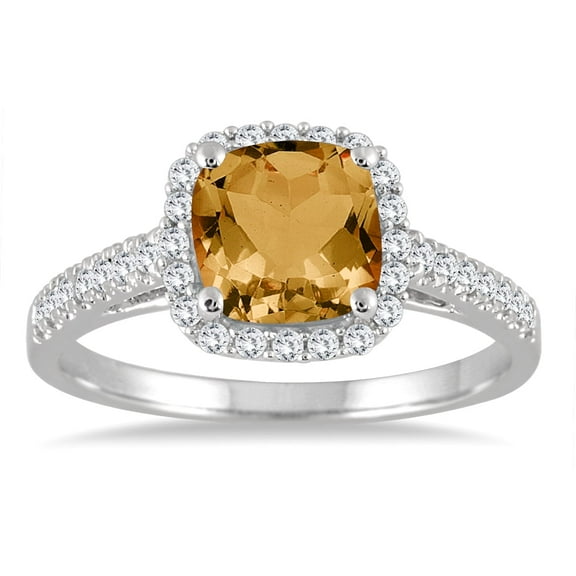 SZUL Women's Citrine and Diamond Ring in 10K White Gold