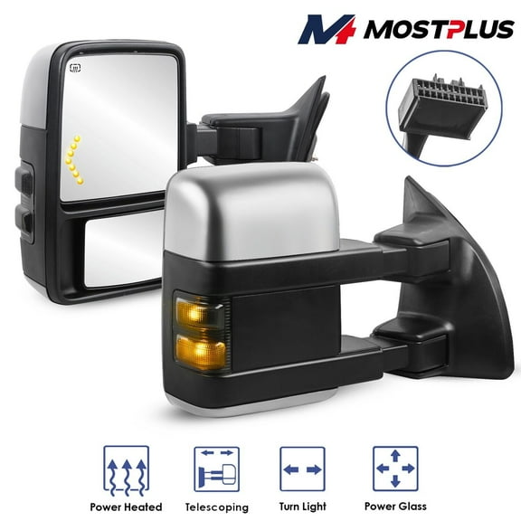 MOSTPLUS Chrome Tow Mirrors Power Heated Turn Signal for 2008-16 Ford F250/F350/F450/F550