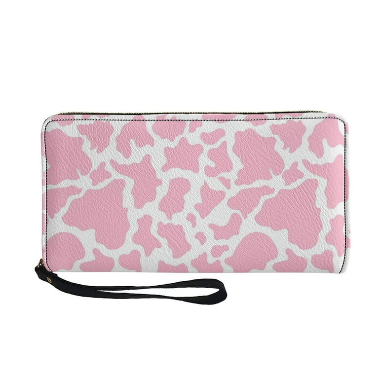 FKELYI Pink Cow Print Zipper Wallets for Women and Girls,Credit Cards Phone  Purse Pouch,Debit Cards Card Holder Organizer Wallet for Travel and Office  