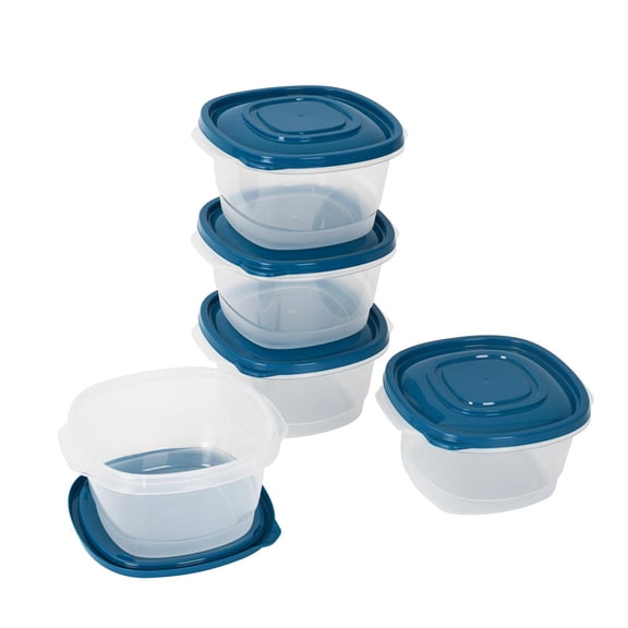 Mainstays Semi Durable Square 5.2cup Plastic Food Storage Container 5 Pack, Made for Family Meals for Easy Serving and Storing