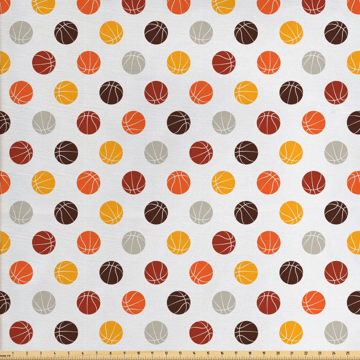 Basketball Fabric by The Yard, Ball Pattern in Earthen Tones