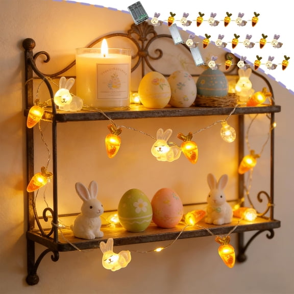 Easter LED String Lights, Rabbit & Carrot-Shaped Copper Wire Lights, Holiday Light Strip for Home & Party, Battery-Operated Fairy Lights, Perfect for Easter & Spring Celebrations, 118in, Colorful