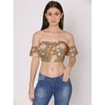thumbnail image 1 of HERE&NOW Women's Printed Off Shoulder Cute Tube Top Short Puff Sleeves High Waist Casual Wear Summer Crop Top, 1 of 7