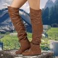 thumbnail image 4 of B91xZ Bottes pour Femmes Largeur Grand Bout Rond Talon Bloc Bottes Hautes d'Hiver, Marron 7, 4 of 5