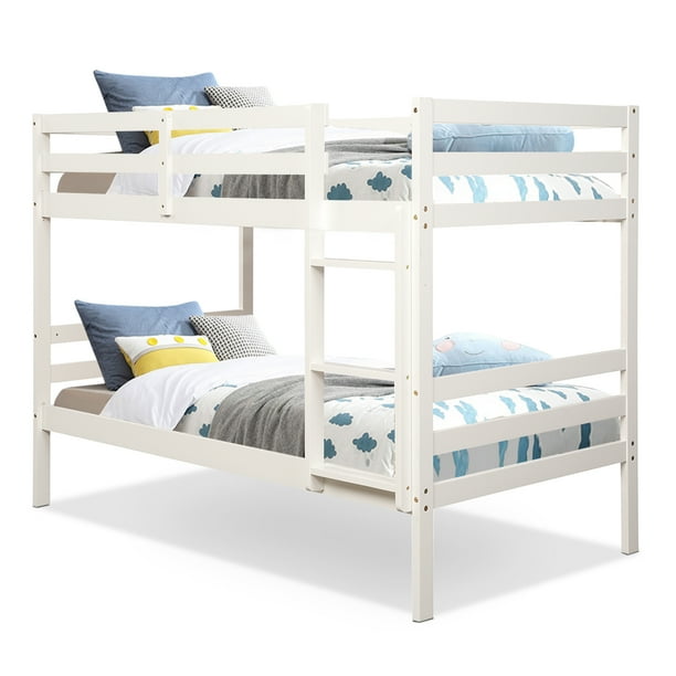 Costway Twin Over Twin Wood Bunk Beds Ladder Safety Rail EspressoWhite