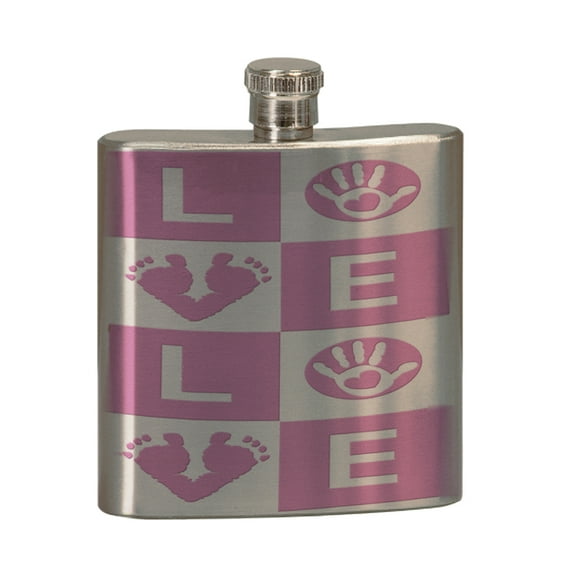 KuzmarK 6 oz. Stainless Steel Pocket Hip Liquor Flask - Love Baby Girl Pink