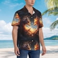 thumbnail image 2 of KLL Men's Hawaiian Shirt Short Sleeve Button Down Beach Shirts-Red And Gray Flame Fox, 2 of 5