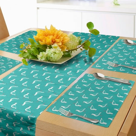 

Birds Table Runner & Placemats Maritime Themed Print of Seagulls Nautical Creatures Oceanic Sea Summer Set for Dining Table Placemat 4 pcs + Runner 14 x72 Dark Seafoam and White by Ambesonne