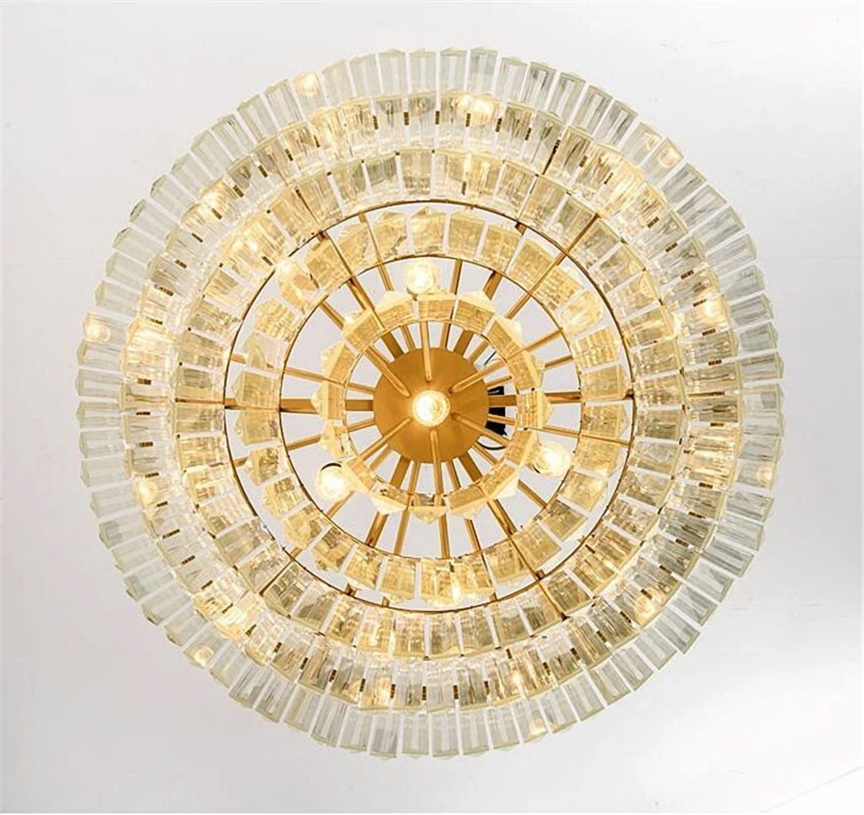 LUOLAX 23.6" Round Postmodern Crystal Flush Mount Ceiling Light  - 4-Tier Transparent K9 Prisms & Gold Iron Finish for Living Room/Bedroom (No Bulbs Included)