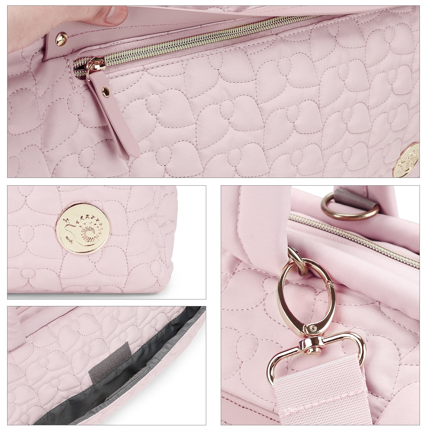 Lmbabter Herringbone Fabric Versatile Tote Bag Diaper Bag, Pink
