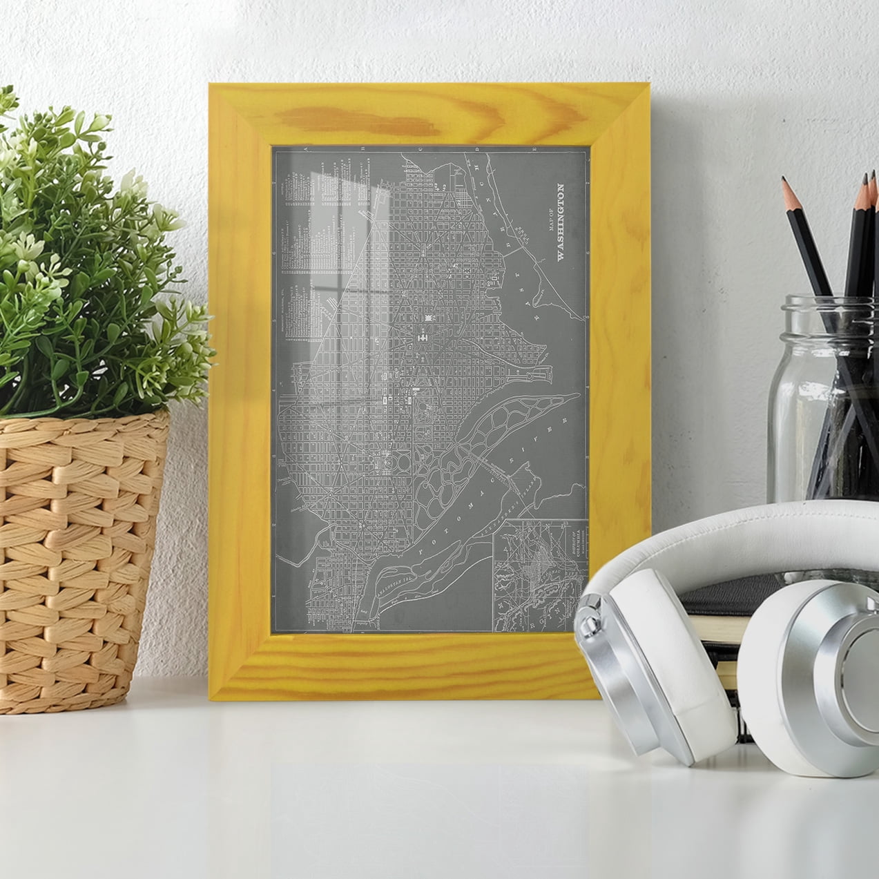 City Map of Washington D.C. -Framed Print w/glass-Sunflower Yellow