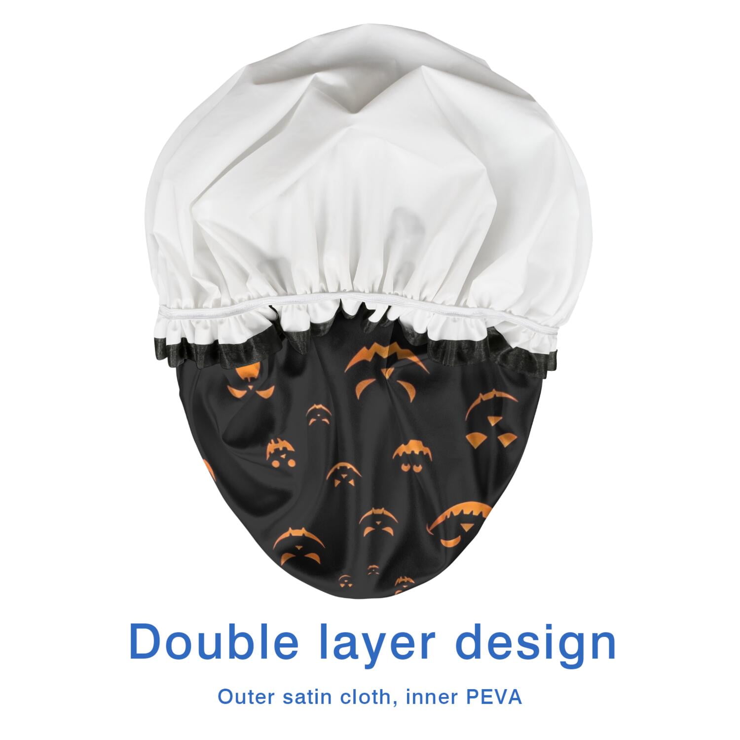 Shower Caps,Black Halloween Pumpkin Faces Waterproof Shower Cap for Women 4 Pieces,Double Reusable Hair Cover for Shower PEVA Elastic Stretch Hem