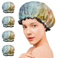 thumbnail image 7 of Shower Caps,Colorful Watercolor Stripe Pattern Waterproof Shower Cap for Women 4 Pieces,Double Reusable Hair Cover for Shower PEVA Elastic Stretch Hem, 7 of 7