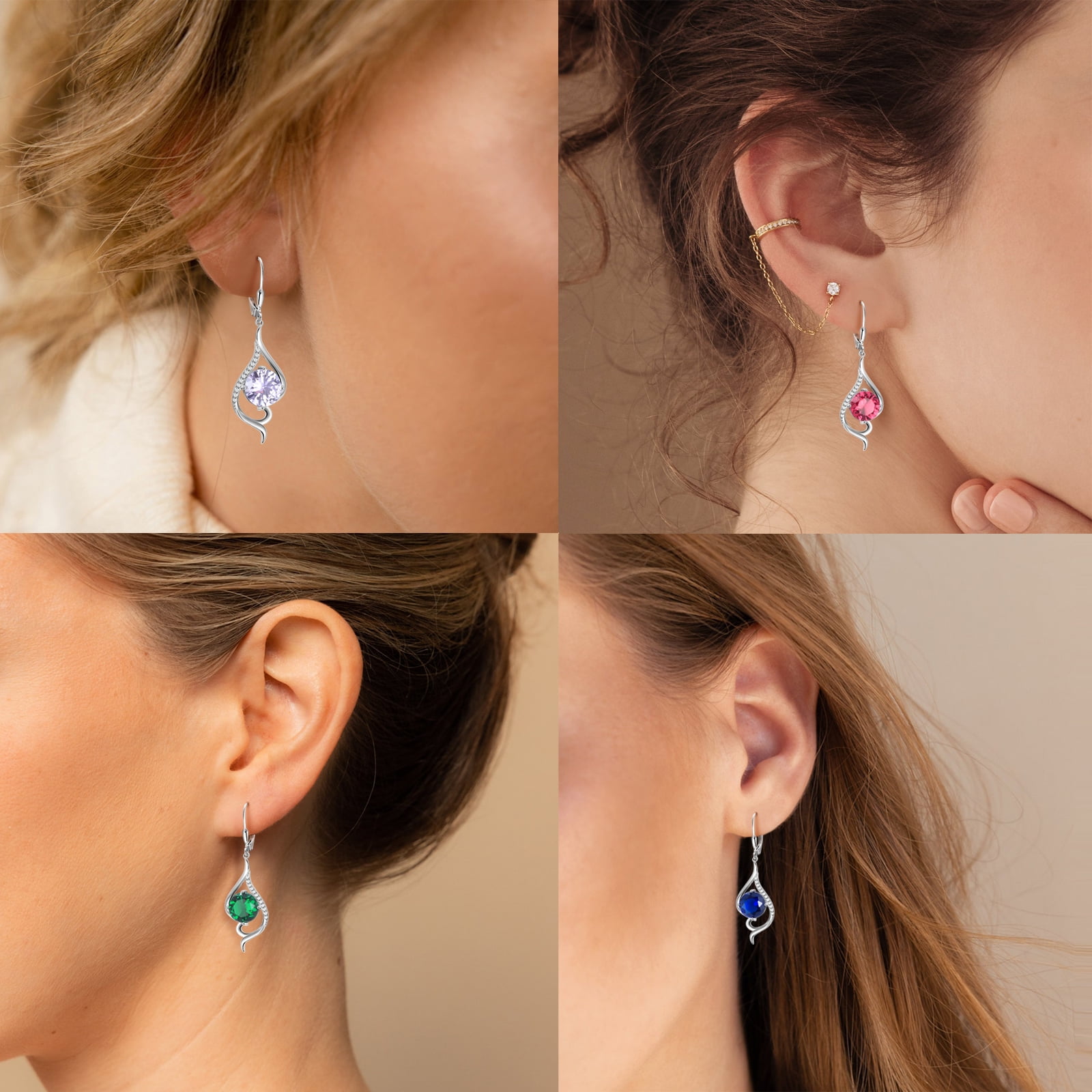 Juwaliy Women Dangle Earrings May Birthstone Earring Emerald Green 925 Sterling Silver Leverback Hanging Tail Jewelry Christmas Mother's Day Gift for Her/Mom/Grandma/Wife