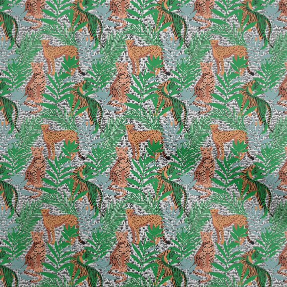 oneOonePolyesterSpandexGreenFabricTropicalLeafWithAnimalQuiltingSuppliesPrintSewingFabricByTheYard56InchWide