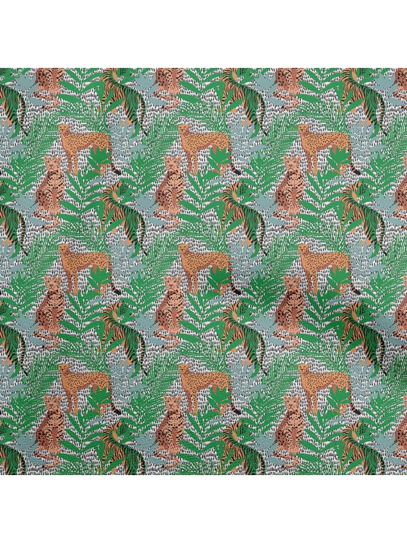 ViscoseChiffonGreenFabricTropicalLeafWithAnimalSewingCraftProjectsFabricPrintsByYard42InchWide