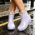 thumbnail image 4 of Womens Polka Dot PVC Waterproof Mid Calf Rain Boots, Floral Cuff Lined, Soft Warm Interior, Pull On Casual Rain Shoes for Daily Outdoor Indoor Wear Gray E, 4 of 7