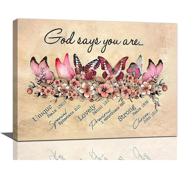 Butterfly Wall Art Butterfly Pictures Wall Decor God Says You Are Canvas Prints Artwork Painting Modern Home Decorations For Bathroom Girls Bedroom Living Room Framed 16"x12"