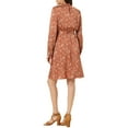 thumbnail image 3 of INSPIRE CHIC Robe Fleurie pour Femme Col Montant Manches Longues Taille à Nouer Longueur Genou Robe Bohème TG Brique, 3 of 6