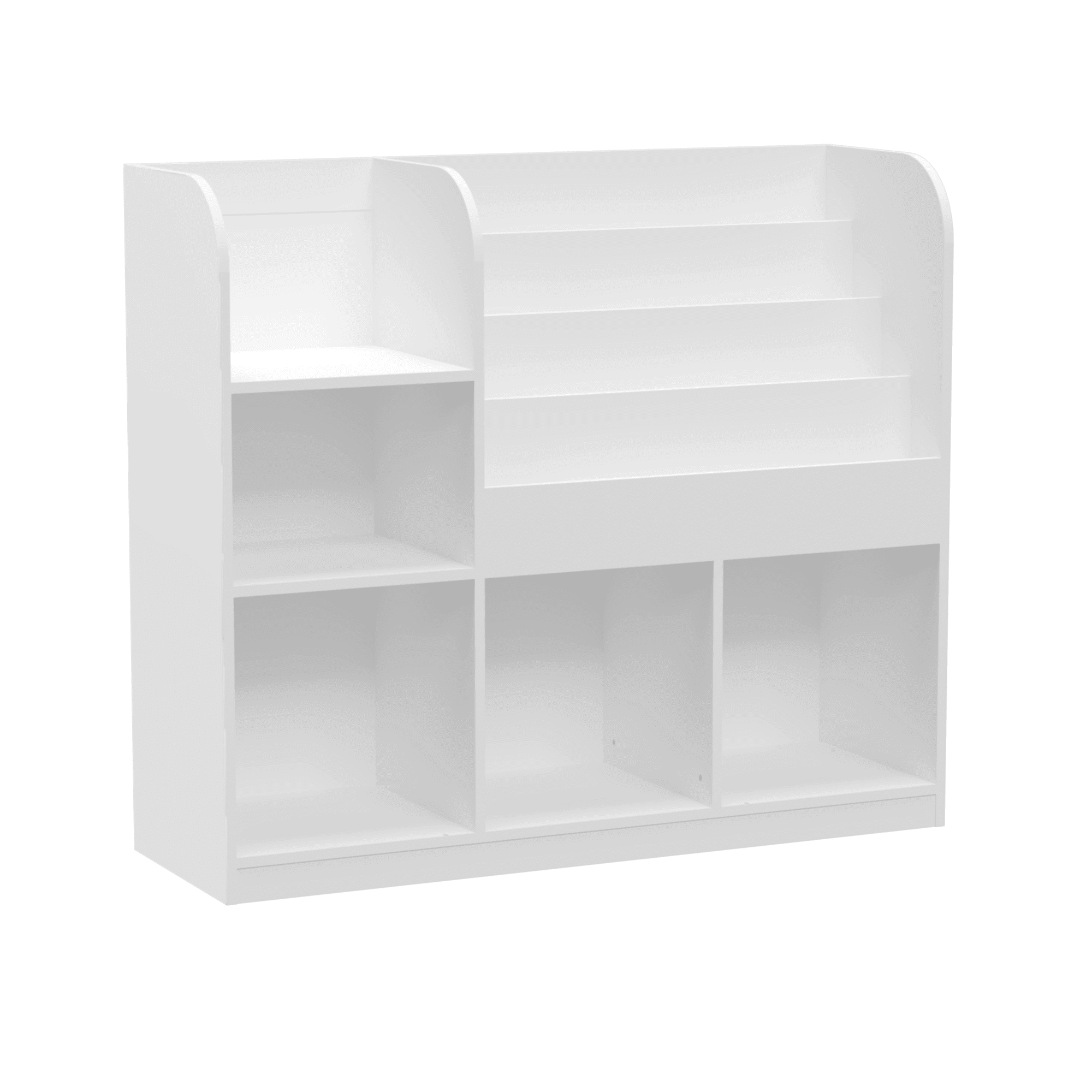 Miniyam Bookshelf with Storage Bins, Book Display, Anti-Tip for Kids, Gray