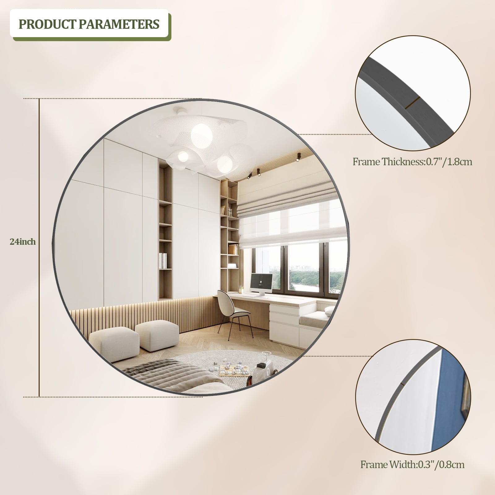 GRAHMCY 24" x 24" Black Round Bathroom Mirror