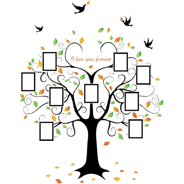 Pegatinas de pared de árbol genealógico, 9 marcos de fotos grandes, pegatinas de pared para despegar y pegar, el mejor papel de contacto extraíble para sala de estar, dormitorio, decoración de pared JAMW Sencillez