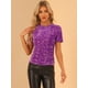 thumbnail image 3 of Blusa de fiesta de manga corta con cuello redondo y lentejuelas de terciopelo para mujer Morado Claro M, 3 of 6