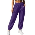 thumbnail image 3 of Plus Size Women's Fashion Solid Casual Sweatpants, Elastic Stretch Waistband Storage Side Pockets Light Fabric, All Season Versatile Daily Sport Long | TruHer,Purple 2XL, 3 of 8