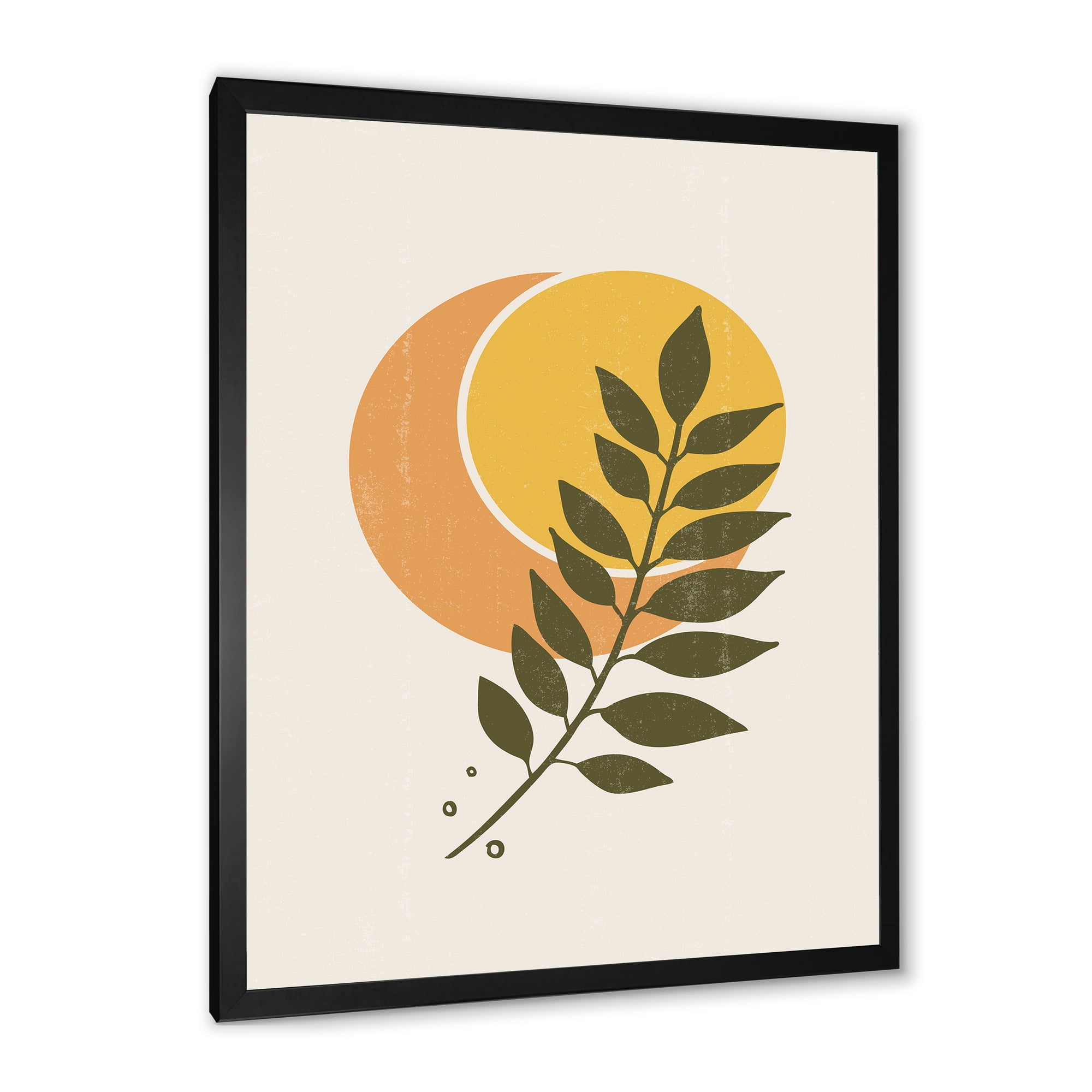 Designart 'Abstract Geometrical Moon and Sun With Leaf V' Modern Framed Art Print