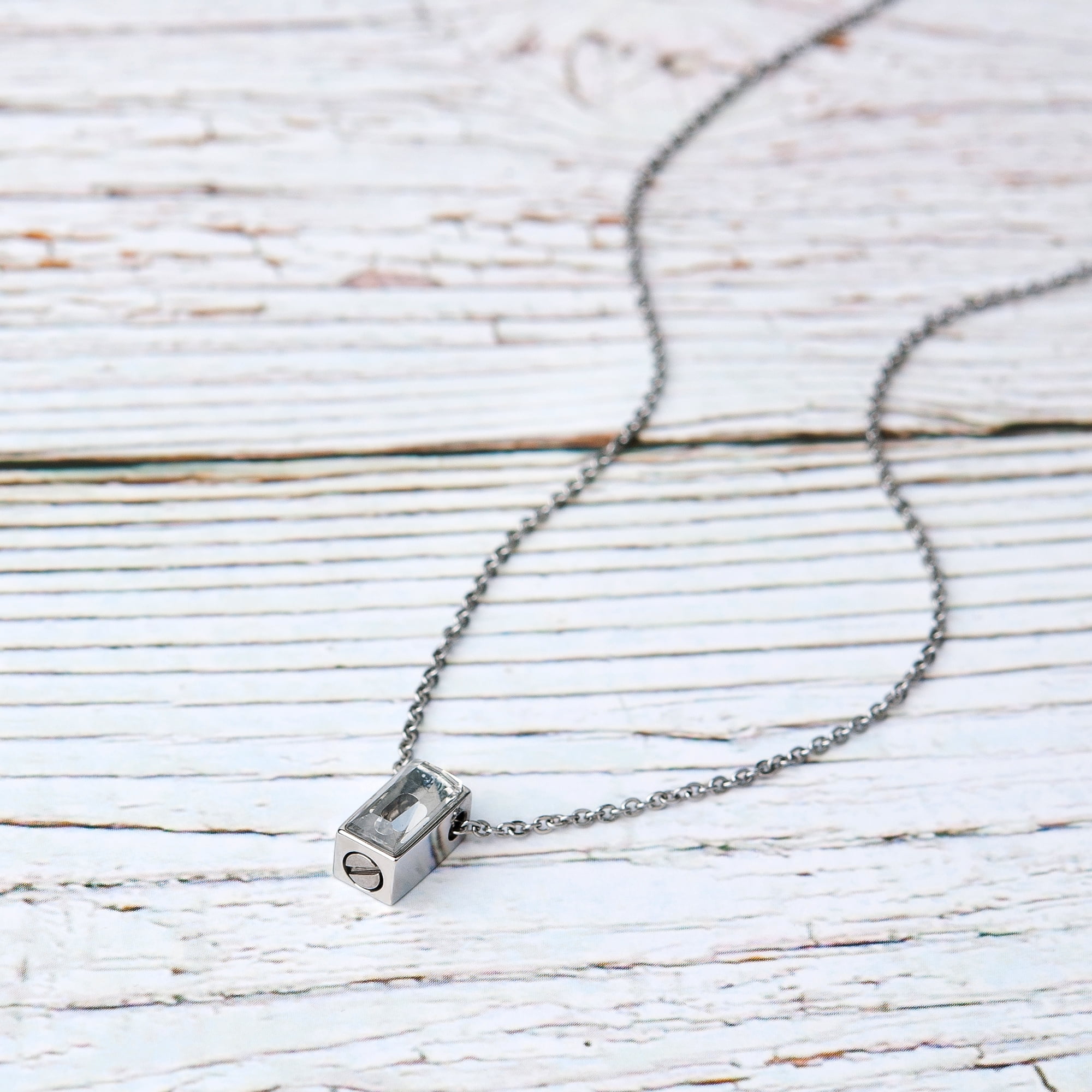 Silver Cremation Necklace, Cube Memorial Jewelry, Cube Urn Ashes Holder Pendant, Crystal Necklace for Ashes, Cube Keepsake Pet Ashes Necklace, with Fill Kit and Box Ship Next Day! [No Engraving]