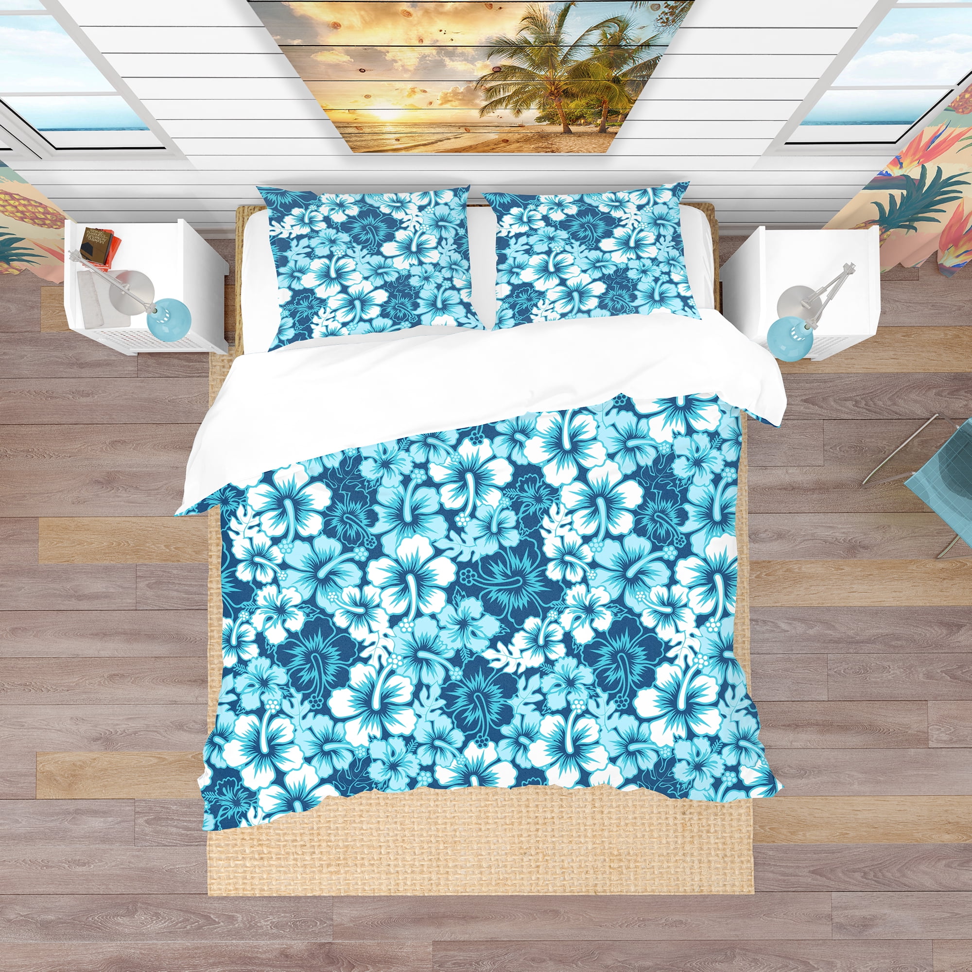 Designart 'Indigo Hawaii Flowers Pattern' Tropical Duvet Cover Set